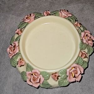 Beautiful Porcelain Candle Holder with Delicate Roses Soft Pink Color